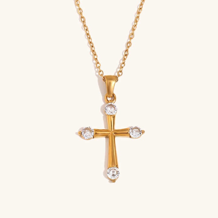 Minimalist Jewelry Cross Pendant Necklace – Zircon 18K Gold Plated Stainless Steel Necklace
