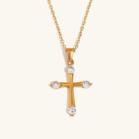 Minimalist Jewelry Cross Pendant Necklace – Zircon 18K Gold Plated Stainless Steel Necklace