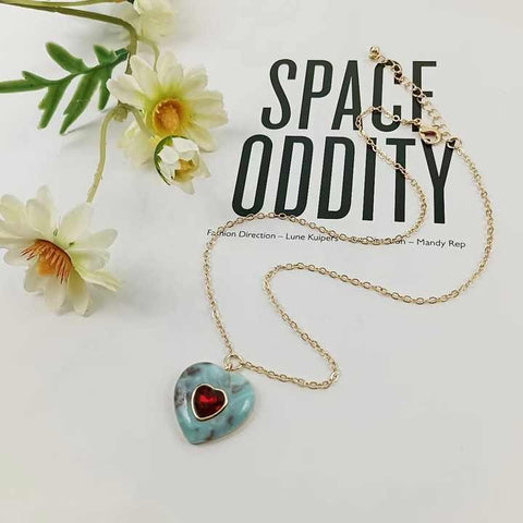 Red Crystal Choker with Gold Plated Heart Pendant Necklace for Women