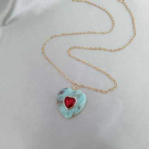 Red Crystal Choker with Gold Plated Heart Pendant Necklace for Women