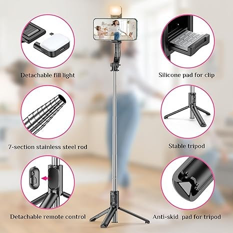 Selfieshow L15 Bluetooth Selfie Stick Tripod with Fill Light