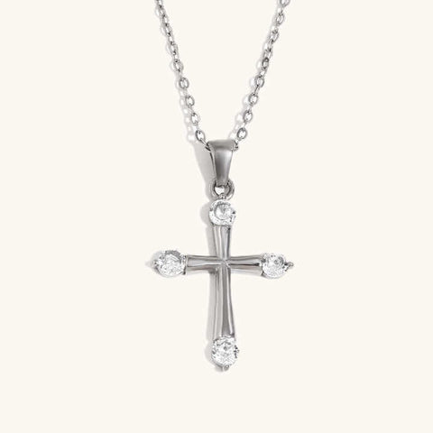 Minimalist Jewelry Cross Pendant Necklace – Zircon 18K Gold Plated Stainless Steel Necklace