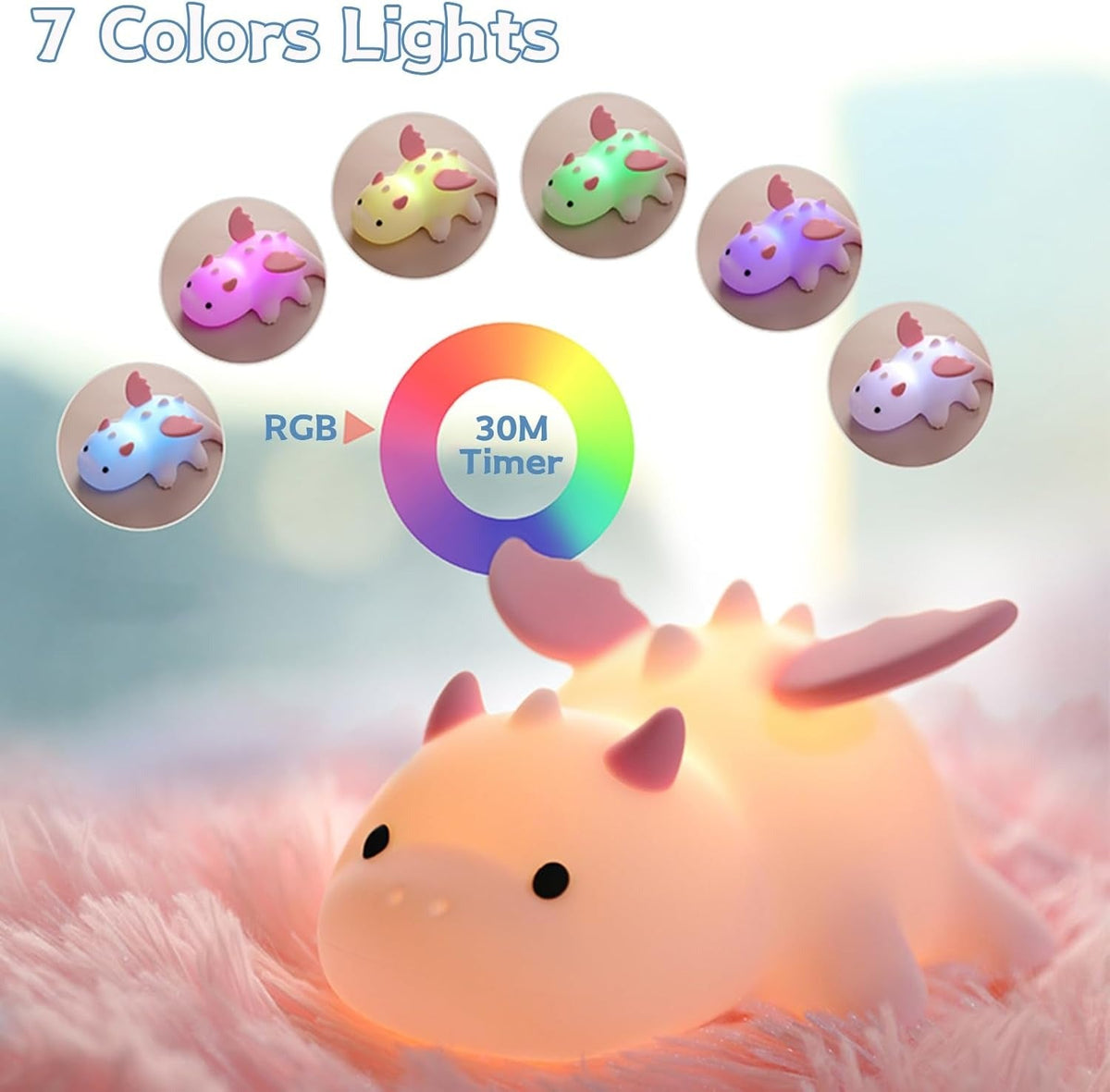 Colorful 7-Color LED Light Dragon Lamp with 30-Minute Timer