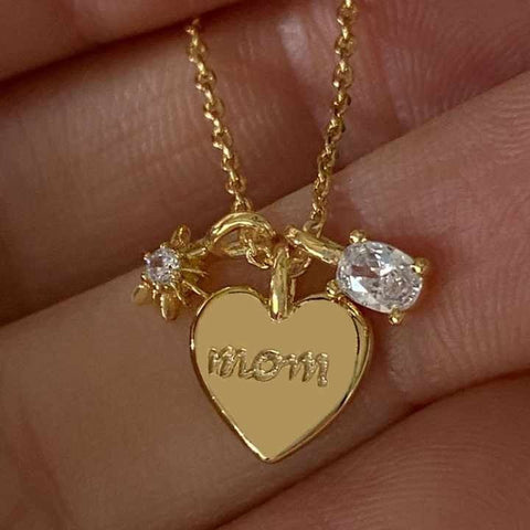 Elegant 18K Gold-Plated Copper Necklace for Mother's Day - Zircon Letters 'Mom' & 'Mama' Choker Pendant - Waterproof Gift of Love