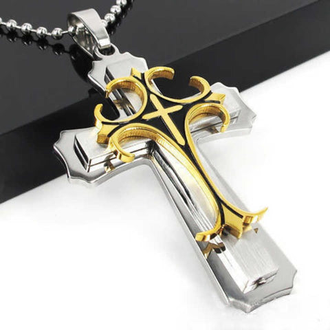 Best-Selling God Men's Necklace – Dripping Oil Cross, Christianity & Catholic Fashion Belief, Zinc Alloy Jewelry