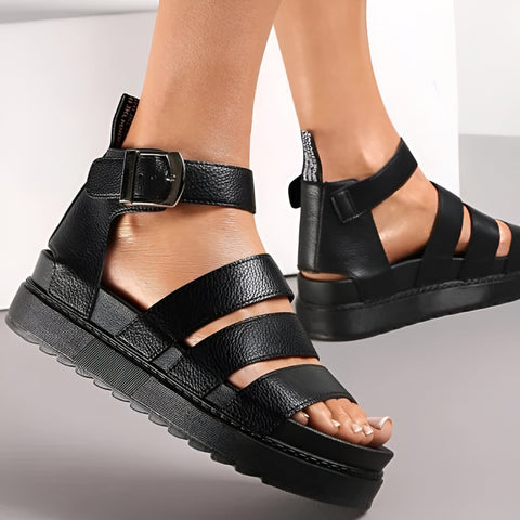 Faux Leather Chunky Buckle Sandals – Stylish, Comfy & Adjustable