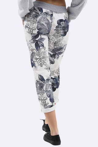 Floral Print Pocket Drawstring Lined Trouser