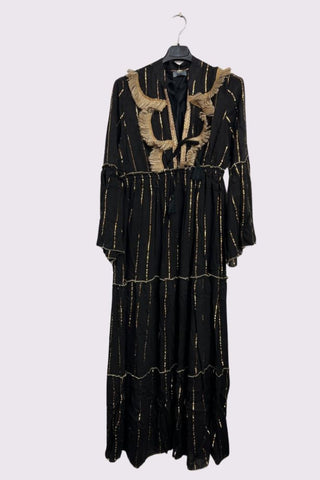 Gold Stripe Cord Design Neck Dress