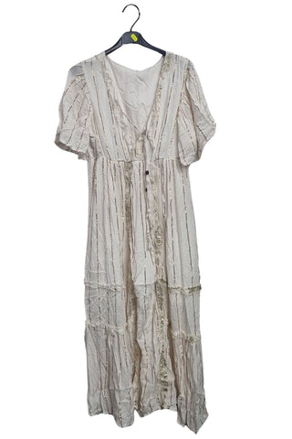 Vertical Metallic Stripe Detailing Pattern Bohemian Chic Dress