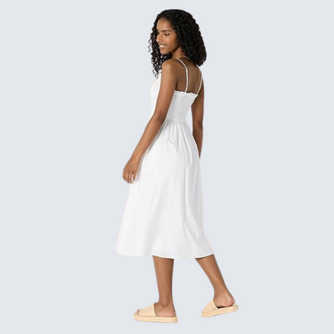 Womens Cotton Smocked Bodice Midi Dress