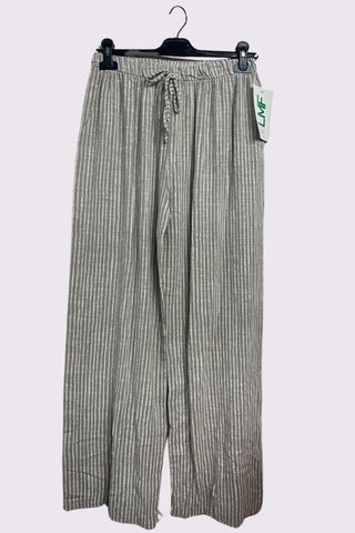 Stripe Print Elasticated Waistband Wide Leg Cotton Trousers