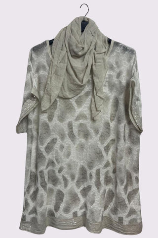 Giraffe Print Sequin Detail Hem With Scarf Box Top