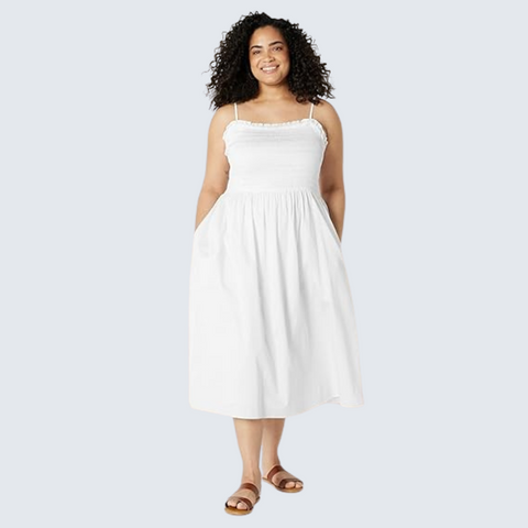 Womens Cotton Smocked Bodice Midi Dress