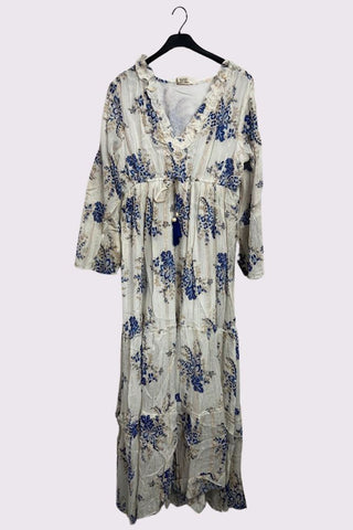 Flower Cluster Print Gold Stripes Dress