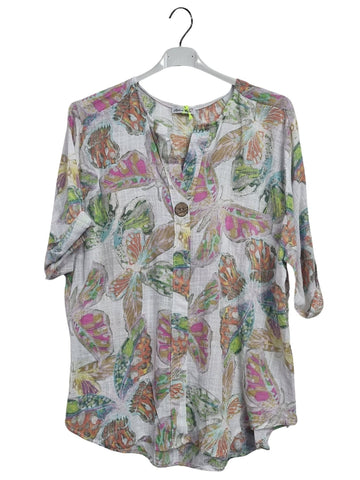 Butterfly-Inspired Print Tunic Cotton Top