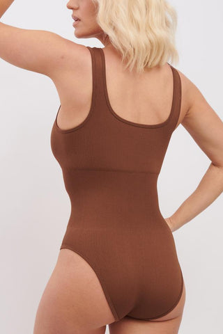 Plain Seamless Padded Ribbed Nylon Bodysuit