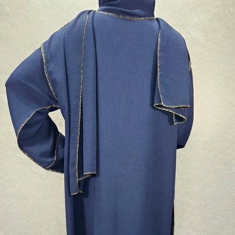 Jamiah Navy Blue Abaya with Elegant Gold Detailing