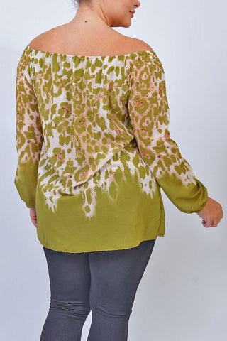 Leopard Print Elasticated Cuff Viscose Top