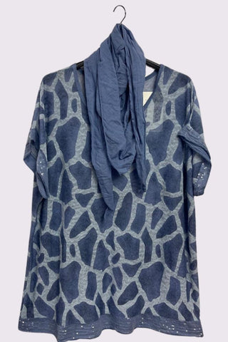 Giraffe Print Sequin Detail Hem With Scarf Box Top