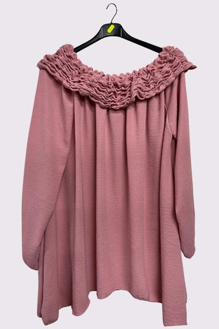 Plain Ruffle Neckline Oversized Top