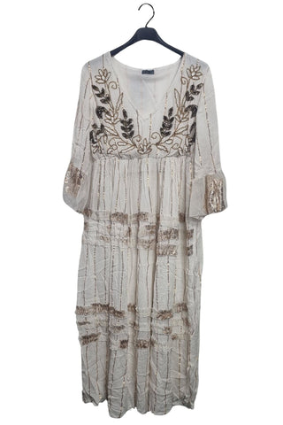 Intricate Floral Embroidery Vintage Inspired Bohemian Dress