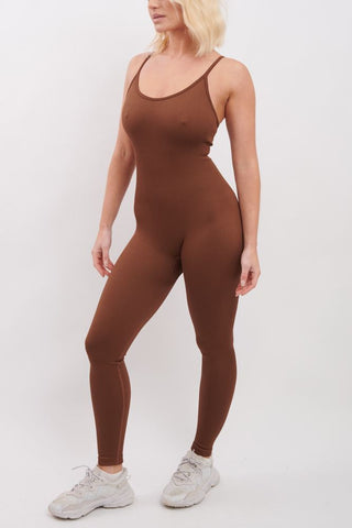 Ribbed Strappy Nylon Jumpsuit