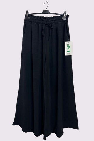 Plain Side Pockets Wide Legs Trousers