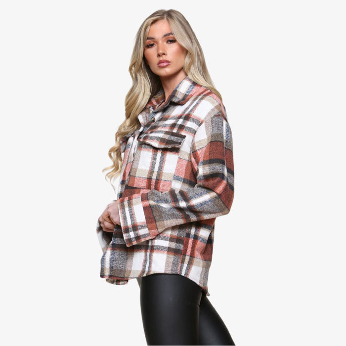 Women's Oversized Check Fleece Shacket - Winter Jacket