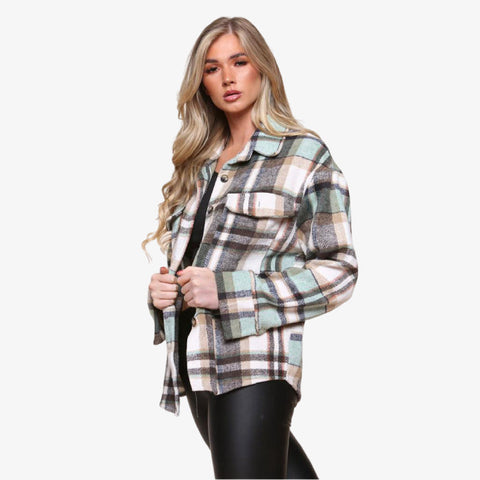 Women's Oversized Check Fleece Shacket - Winter Jacket