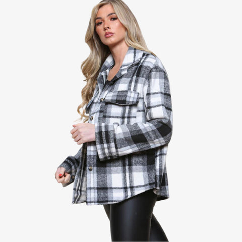 Women's Oversized Check Fleece Shacket - Winter Jacket