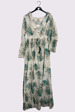 Flower Cluster Print Gold Stripes Dress