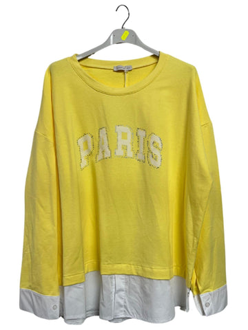 Paris Print Layered Look Cotton Sweatshirt