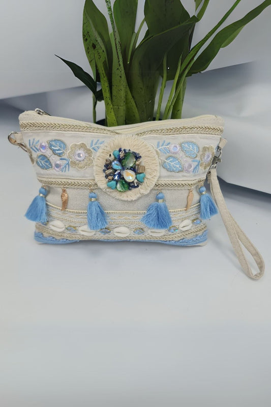 Boho Embellished Tassel Clutch Bag