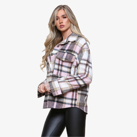 Women's Oversized Check Fleece Shacket - Winter Jacket
