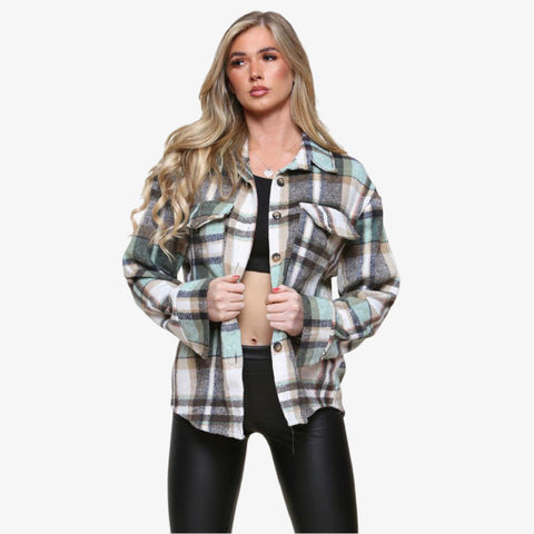 Women's Oversized Check Fleece Shacket - Winter Jacket