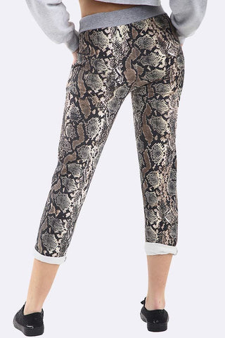 Snake Print Foldover Hem Lined Trouser