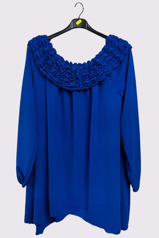 Plain Ruffle Neckline Oversized Top