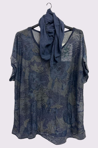 Floral Print Sequin Detail Hem With Scarf Box Top