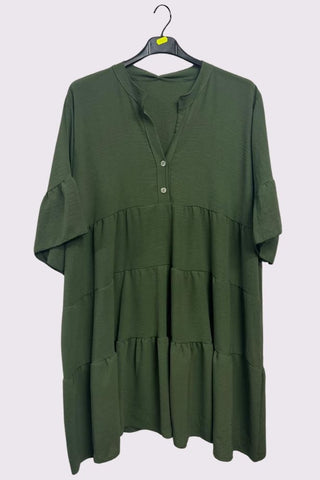 Plain Tiered Flared Sleeve Dress