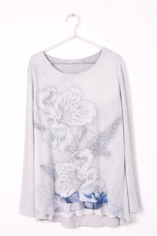 Floral Print Diamante Frill Top