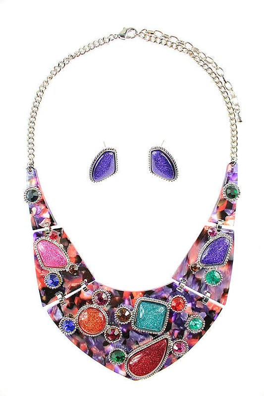 Stones Collar Necklace Set - Multi