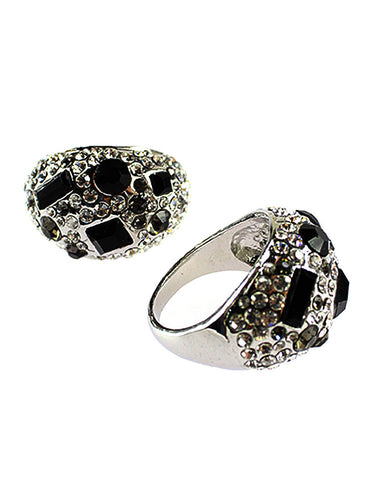 Embellished Ring - Silver & Black