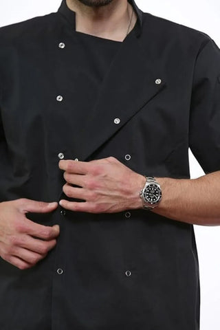 Men’s & Women’s Chef Apron Jacket – Short Sleeve, Pin-Pocketed, Buttoned Top for Kitchen Use