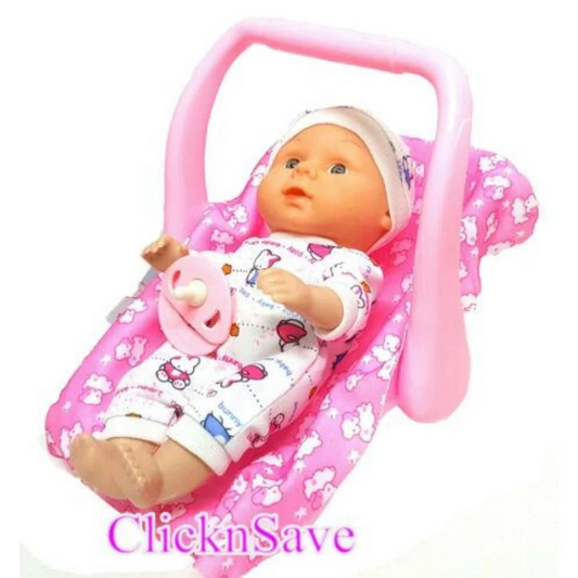 Baby Doll Car Seat & Rocking Cradle – 2-in-1 Pink Carry-Along Comfort Seat for Dolls