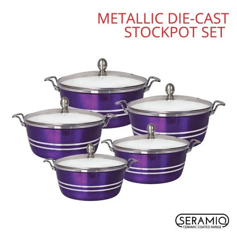 SQ Professional Metallic Die-Cast Stockpot Set – Amethyst Collection (5-Piece)