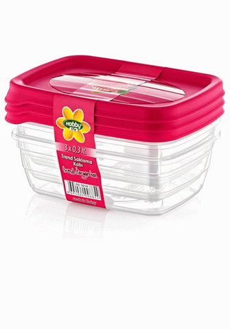 3-Pack Rectangular Food Storage Containers – 0.3 Liter Plastic Food Storage