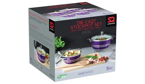SQ Professional Metallic Die-Cast Stockpot Set – Amethyst Collection (5-Piece)