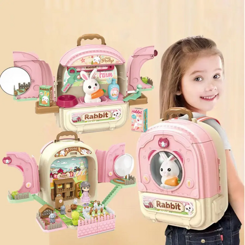 Pet Care Toy Kit with Rabbit & Backpack – Kids’ Toy Play Set with Backpack