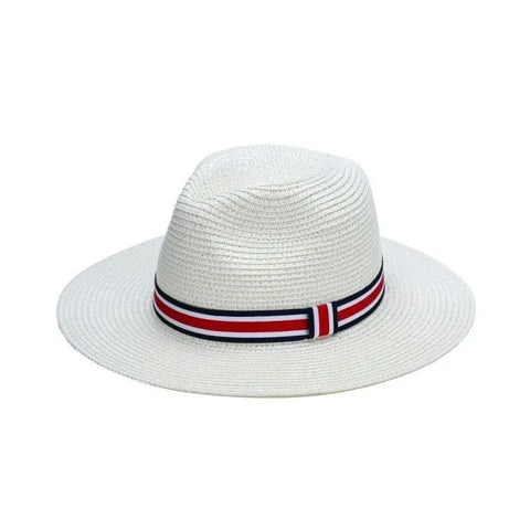 Summer Straw Panama Hat with Red Band – Handmade, 80% Paper, 20% Polyester Blend