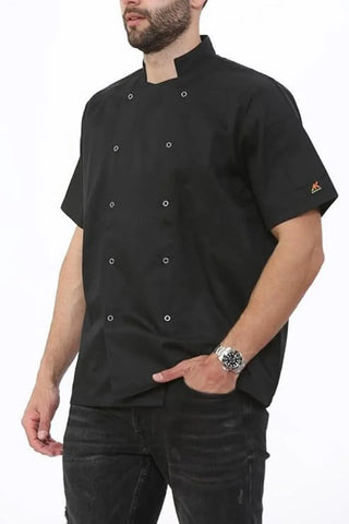 Men’s & Women’s Chef Apron Jacket – Short Sleeve, Pin-Pocketed, Buttoned Top for Kitchen Use